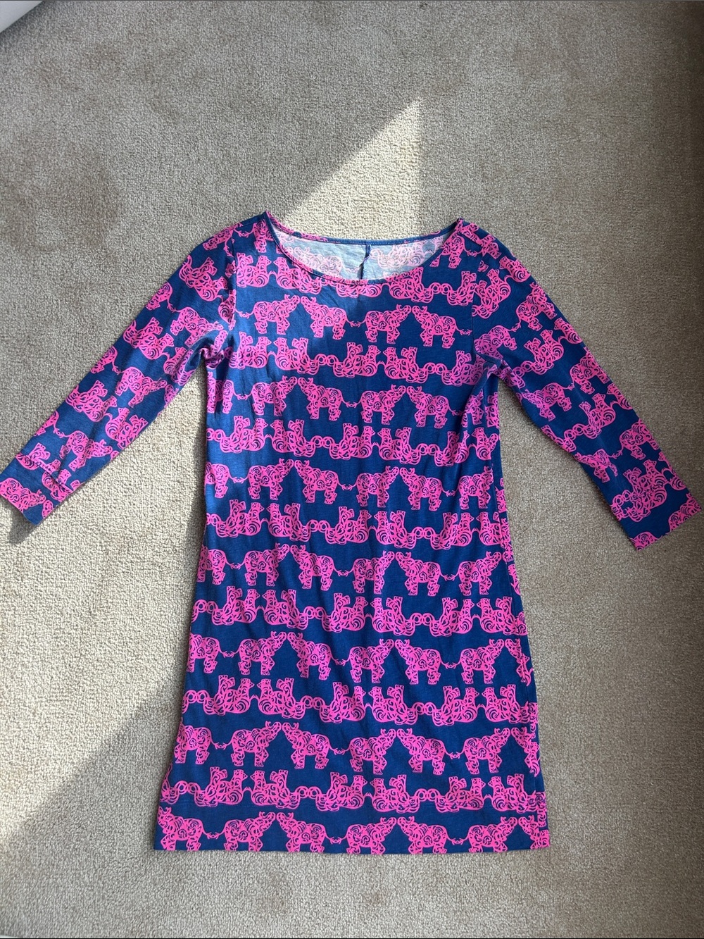NWOT Lilly Pulitzer Blue and Pink Long Sleeve Shift Dress - Picture 2 of 4